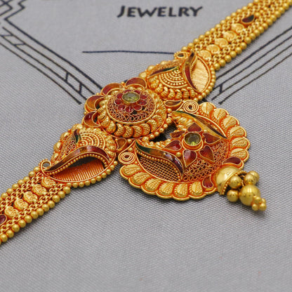 Pure 22k yellow gold choker necklace, Handmade Indian Gold Necklace Jewelry for Women, K6282