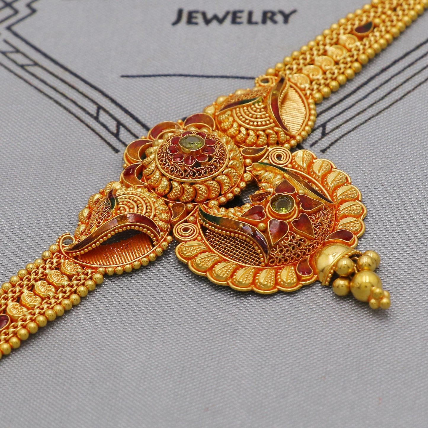 Pure 22k yellow gold choker necklace, Handmade Indian Gold Necklace Jewelry for Women, K6282