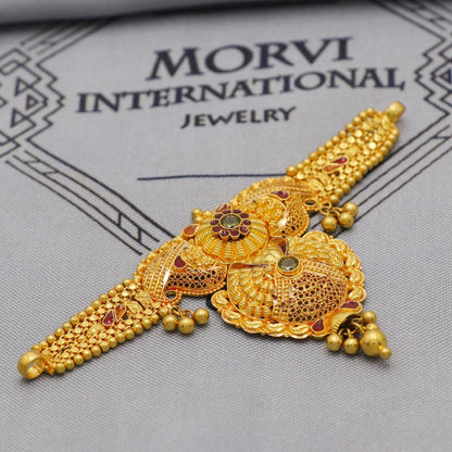 Pure 22k yellow gold small choker necklace, Handmade Indian Gold Necklace Jewelry for Women, K6283