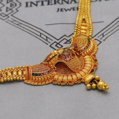 Pure 22k yellow gold small necklace, Handmade Indian Gold Necklace Jewelry for Women, K6285