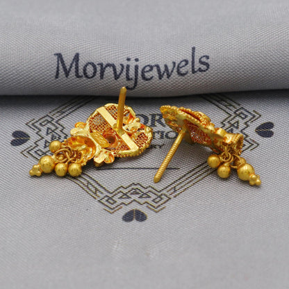 Handmade 22k Earrings India, Indian Gold Tops, Handmade Gold Jewelry From India, K6286