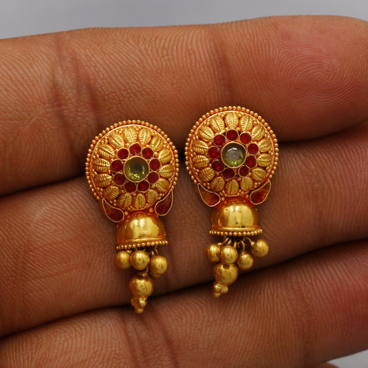 Handmade 22k Earrings India, Indian Gold Tops, Handmade Gold Jewelry From India, K6287
