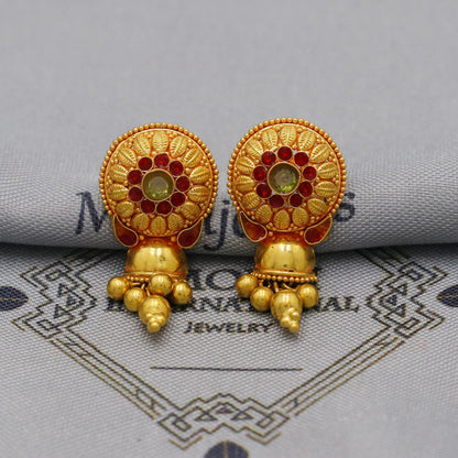 Handmade 22k Earrings India, Indian Gold Tops, Handmade Gold Jewelry From India, K6287