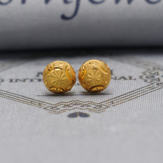 Rajasthani 22k Gold Earrings , Handmade vintage traditional solid gold earrings Indian jewelry, Small Ball Stud