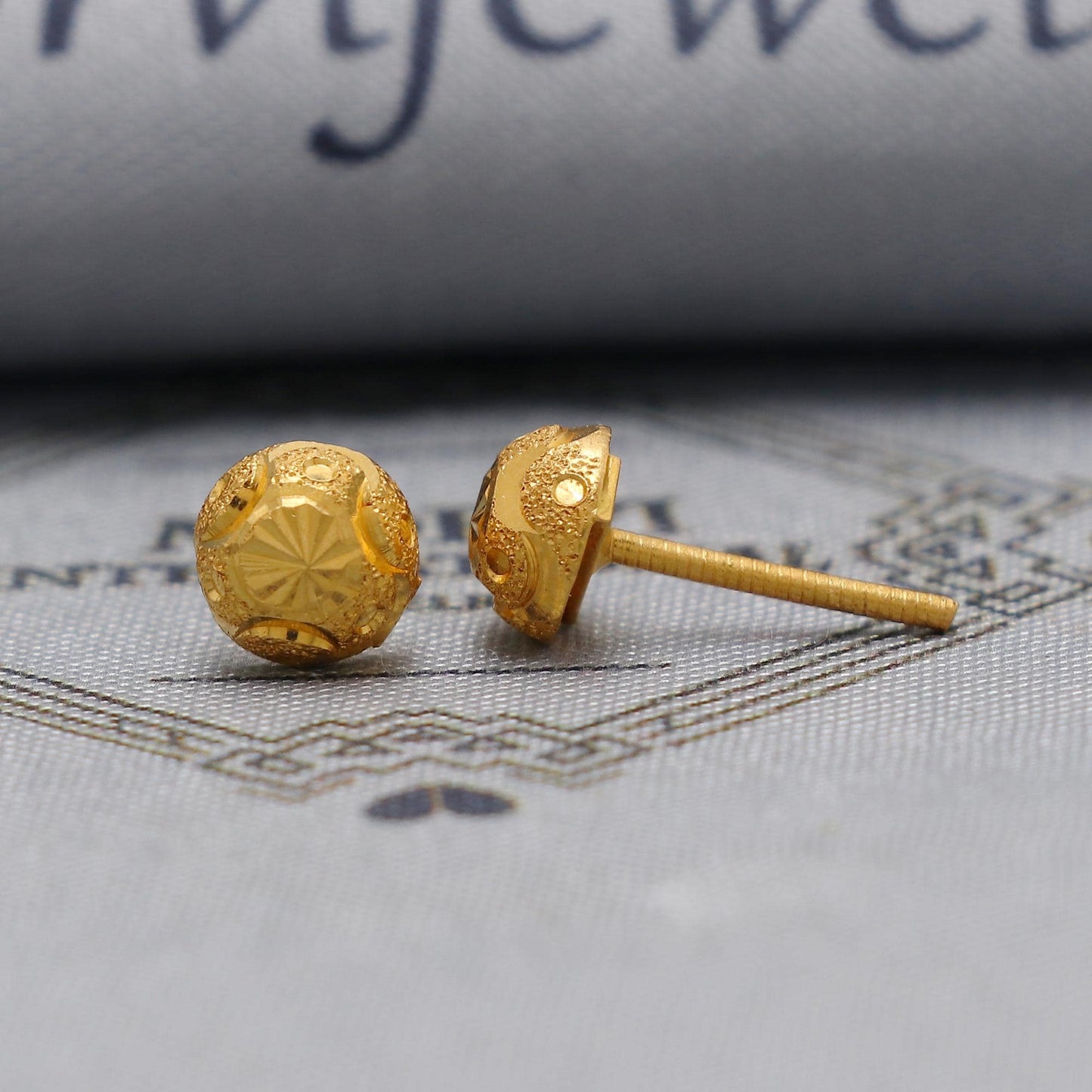 Rajasthani 22k Gold Earrings , Handmade vintage traditional solid gold earrings Indian jewelry, Small Ball Stud