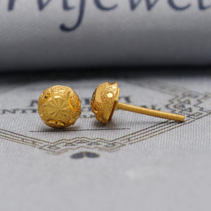 Rajasthani 22k Gold Earrings , Handmade vintage traditional solid gold earrings Indian jewelry, Small Ball Stud