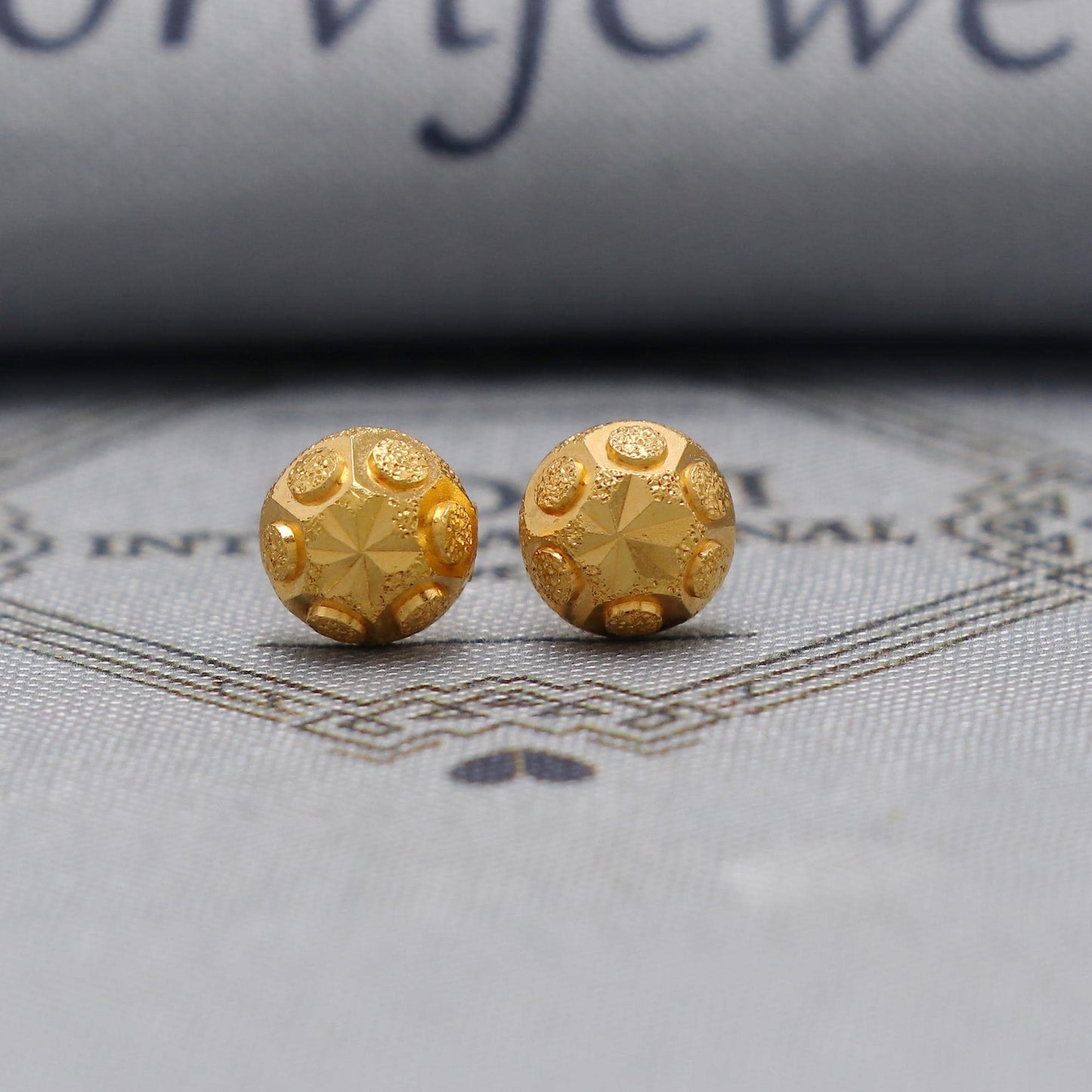 Pure 22k Gold Earrings , Handmade vintage traditional solid gold earrings Indian jewelry, Small Ball Stud
