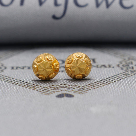 Pure 22k Gold Earrings , Handmade vintage traditional solid gold earrings Indian jewelry, Small Ball Stud