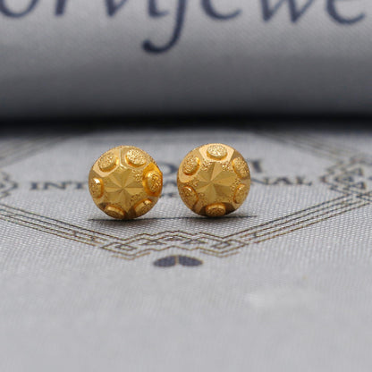 Pure 22k Gold Earrings , Handmade vintage traditional solid gold earrings Indian jewelry, Small Ball Stud
