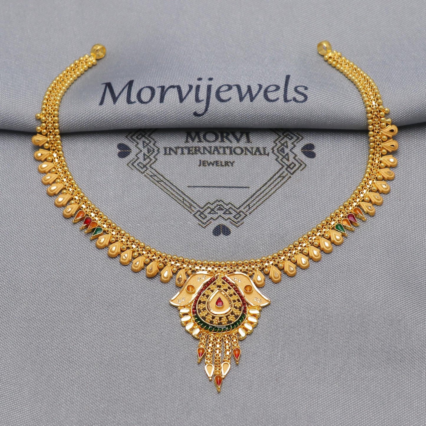 22k Yellow Gold Necklace Designer Handmade Jewelry, indian wedding gold jewellery, Wedding Bridal Jewelry for gift, Hallmark Gold Necklace