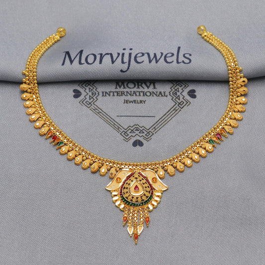 22k Yellow Gold Necklace Designer Handmade Jewelry, indian wedding gold jewellery, Wedding Bridal Jewelry for gift, Hallmark Gold Necklace