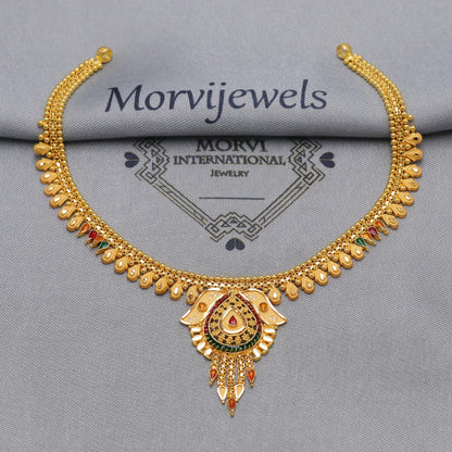 22k Yellow Gold Necklace Designer Handmade Jewelry, indian wedding gold jewellery, Wedding Bridal Jewelry for gift, Hallmark Gold Necklace