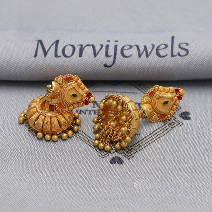 22k yellow gold earrings jhumka jewelry, handmade vintage Pure Traditional wedding indian style Jhumki Earrings Chandelier, K6570