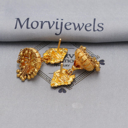 22k yellow gold earrings jhumka jewelry, handmade vintage Pure Traditional wedding indian style Jhumki Earrings Chandelier, K6570