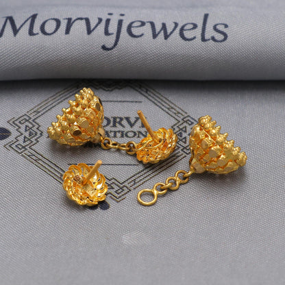Small 22k yellow gold earrings stud with dangling , handmade vintage Pure Traditional wedding indian style Jhumki Earrings Chandelier, K6578