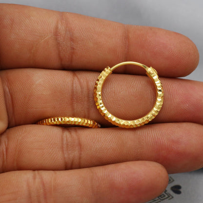18k Yellow Gold Hoop earrings Bali Earrings, Huggies , Handmade gold cartilage earrings for women, Christmas gift, Indian gold earrings