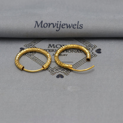 18k Yellow Gold Hoop earrings Bali Earrings, Huggies , Handmade gold cartilage earrings for women, Christmas gift, Indian gold earrings