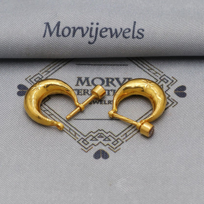 18k Yellow Gold Hoop earrings Bali Earrings, Huggies, Handmade gold Kundal earrings for women, Christmas gift, Indian gold men women earring