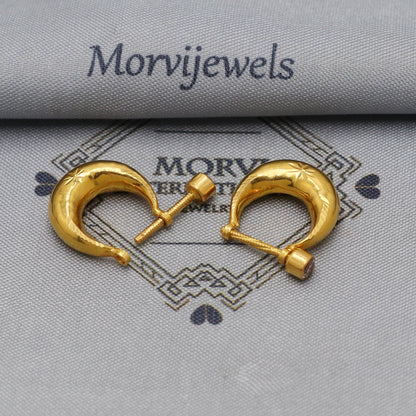 18k Yellow Gold Hoop earrings Bali Earrings, Huggies, Handmade gold Kundal earrings for women, Christmas gift, Indian gold men women earring