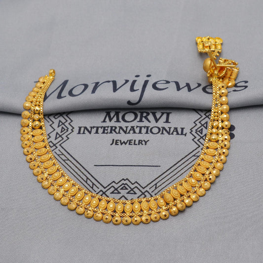 22k Yellow Gold Choker Necklace Set with Earrings, Indian Pure Gold Set, Indian Gold Jewelry, Wedding Indian Style Party Necklace, K6447
