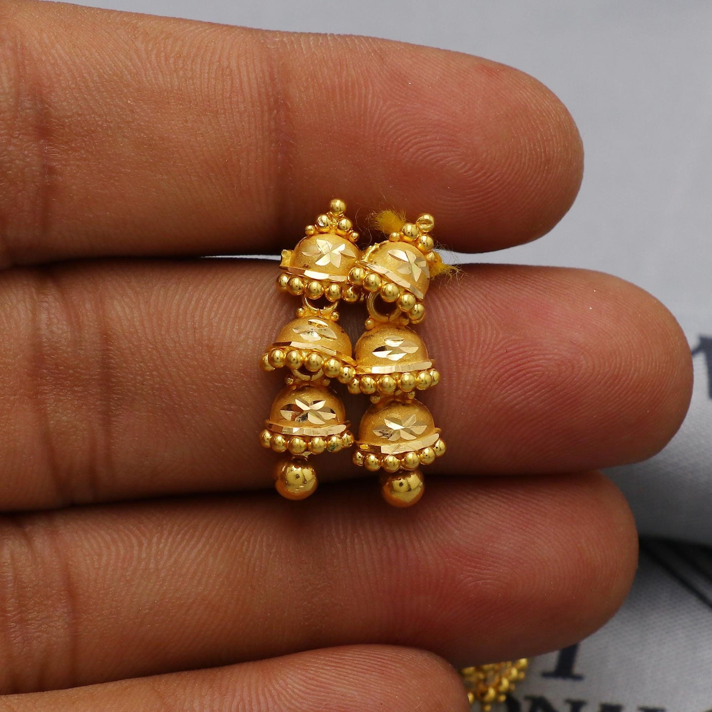 22k Yellow Gold Choker Necklace Set with Earrings, Jhumki Style Indian Pure Gold Set, Indian Gold Jewelry, Wedding Party Necklace, K6448
