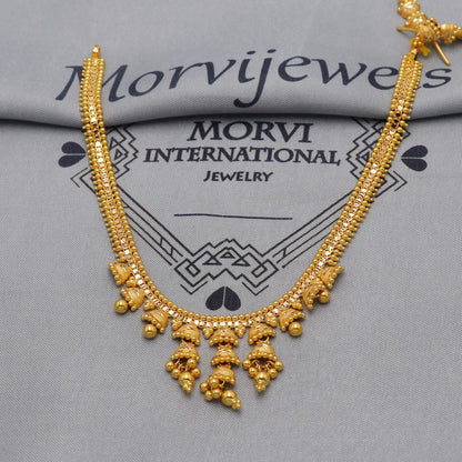 22k Yellow Gold Choker Necklace Set with Earrings, Jhumki Style Indian Pure Gold Set, Indian Gold Jewelry, Wedding Party Necklace, K6448