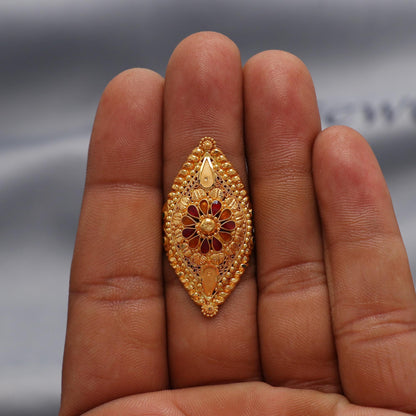 22k Yellow Gold Ring Size 7 US and All, Hallmark Women Gold Ring Jewelry, Indian Vintage Design Gold Ring, Wedding Gold Ring, K6606