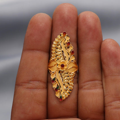 22k Yellow Gold Ring Size 7.25 US and All, Hallmark Women Gold Ring Jewelry, Indian Vintage Design Gold Ring, Wedding Gold Ring, K6607