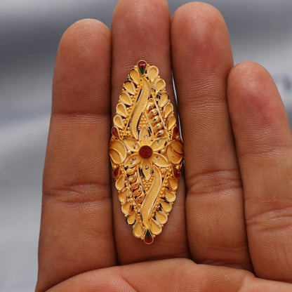 22k Yellow Gold Ring Size 8.5 US and All, Hallmark Women Gold Ring Jewelry, Indian Vintage Design Gold Ring, Wedding Gold Ring, K6612