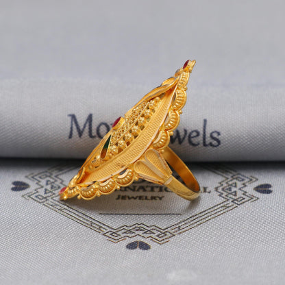 22k Yellow Gold Ring Size 7.5 US and All, Hallmark Women Gold Ring Jewelry, Indian Vintage Design Gold Ring, Wedding Gold Ring, K6613