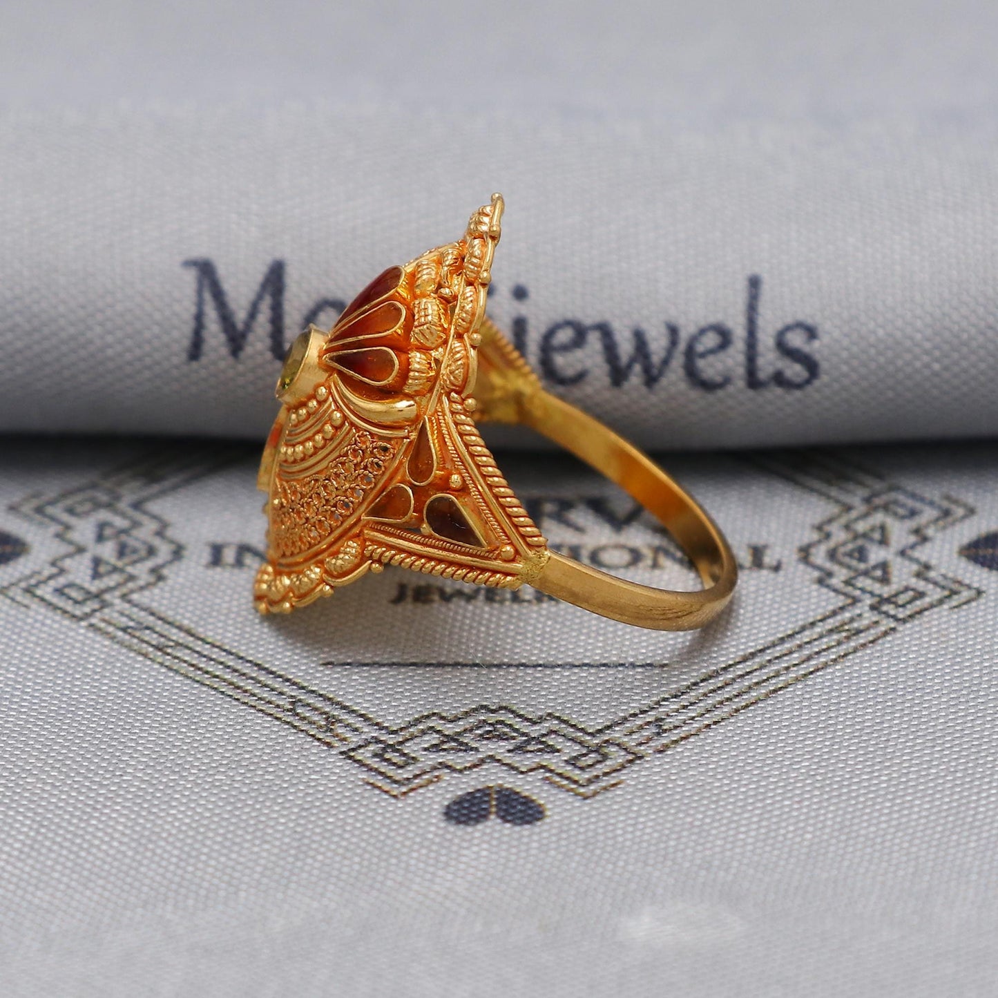 Peridot 22k Yellow Gold Ring Size 7.5 US and All, Hallmark Women Gold Ring Jewelry, Indian Meena Gold Ring, Wedding Gold Ring, K6617