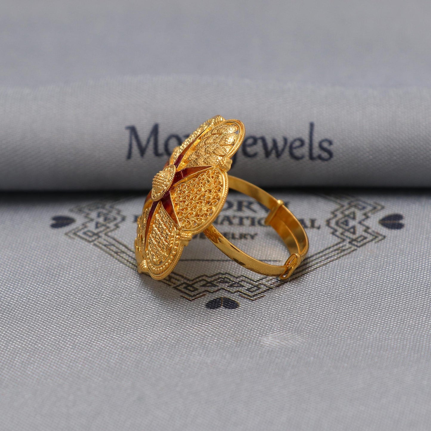 Red Enamel 22k Yellow Gold Ring, Women Gold Ring Jewelry, Indian Vintage Design Gold Ring, Filigree Wedding Gold Rajasthani Ring, K6620