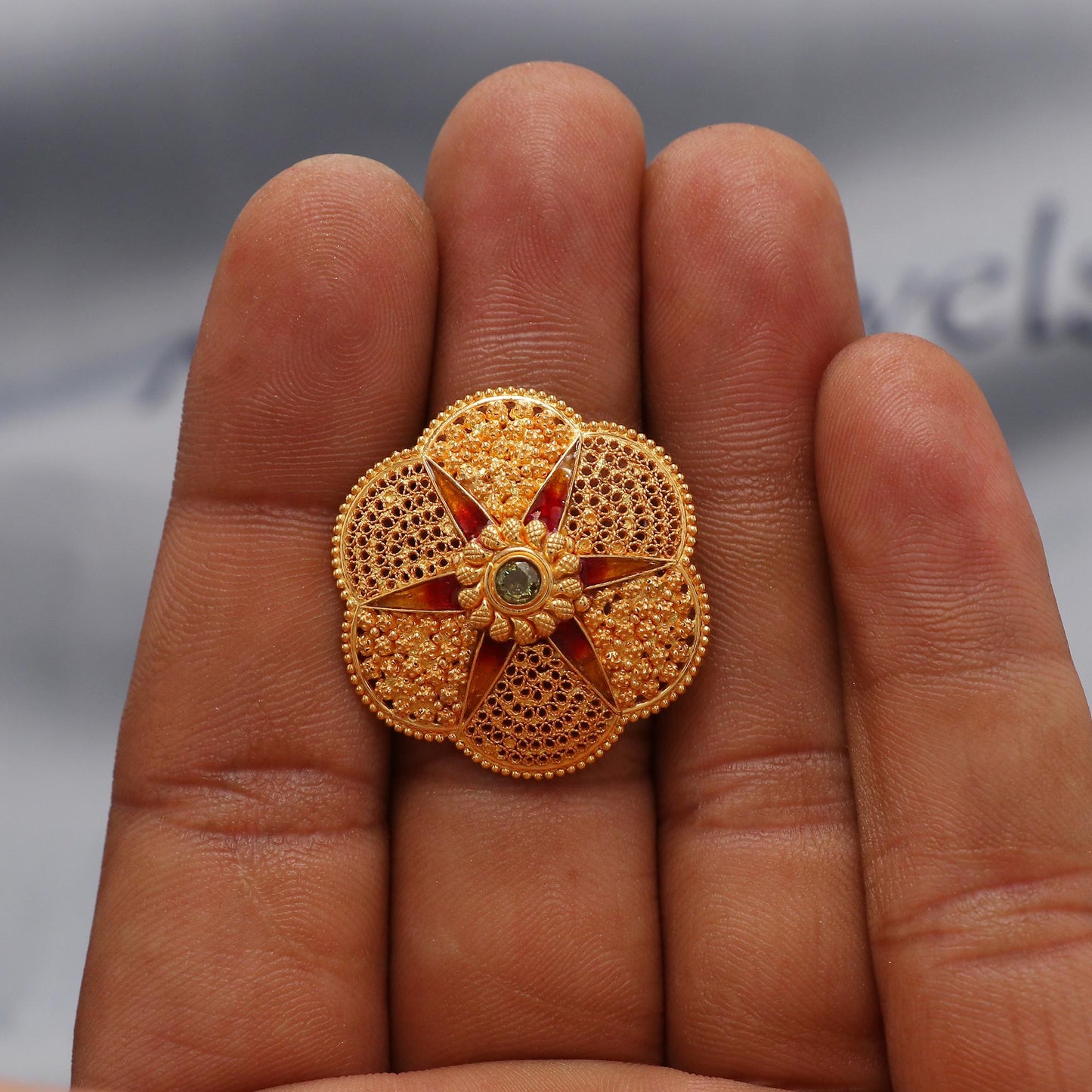 22k Yellow Gold Filigree Ring Size 5.5 US and All, Women Gold Ring Jewelry, Indian Vintage Design Gold Ring, Wedding Gold Flower Ring, K6621