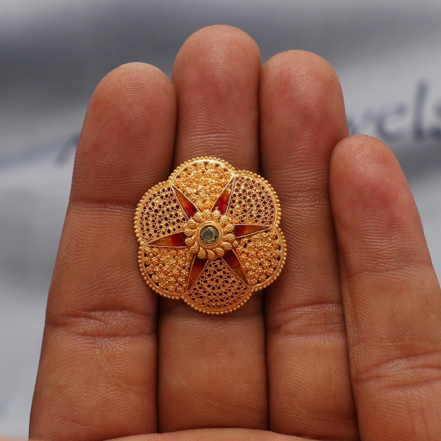22k Yellow Gold Filigree Ring Size 5.5 US and All, Women Gold Ring Jewelry, Indian Vintage Design Gold Ring, Wedding Gold Flower Ring, K6621