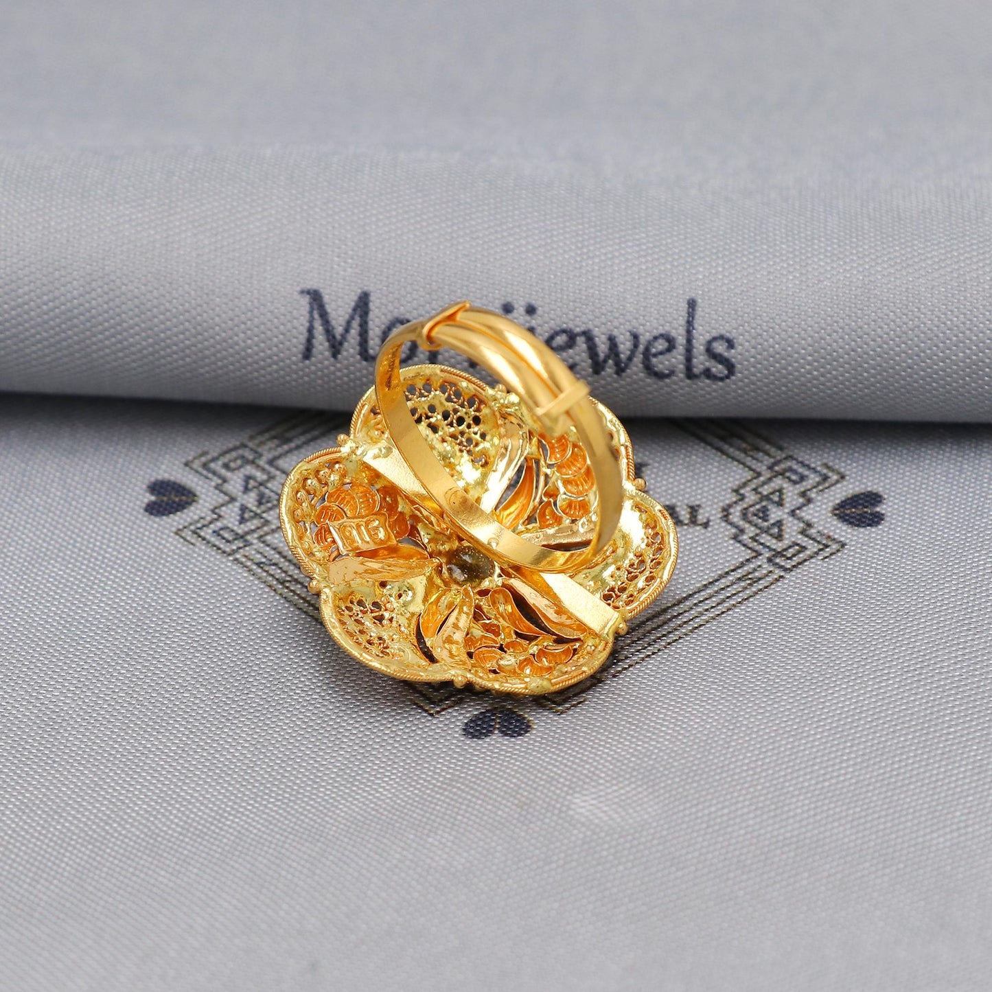 22k Yellow Gold Filigree Ring Size 8 US and All, Women Gold Ring Jewelry, Indian Designer Gold Ring, Wedding Gold Handmade Ring, K6623