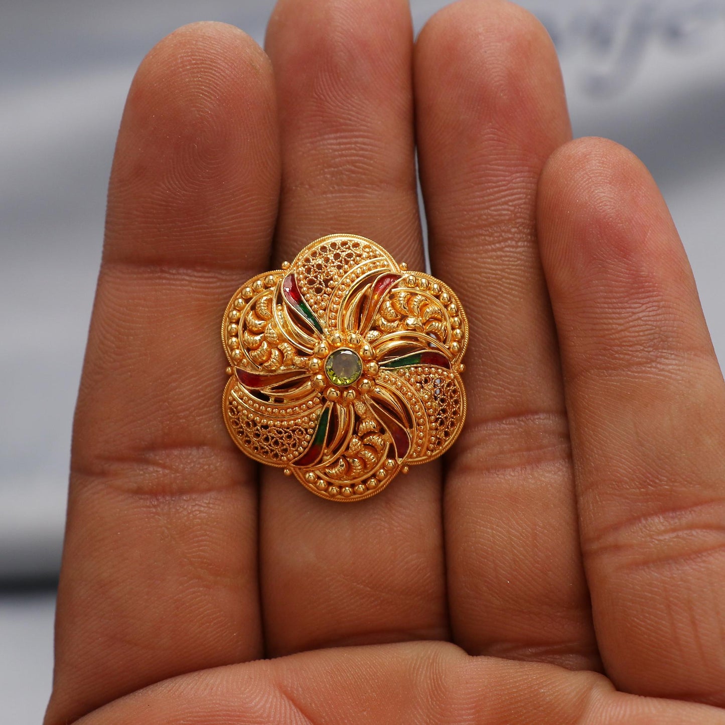 22k Yellow Gold Filigree Ring Size 8 US and All, Women Gold Ring Jewelry, Indian Designer Gold Ring, Wedding Gold Handmade Ring, K6623