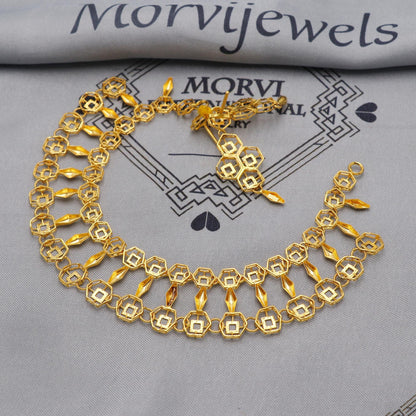 22k Yellow Gold Necklace Set with Earrings, Filigree Style Pure Gold Set, Indian Gold Women Jewelry, Wedding Party Necklace, K6454