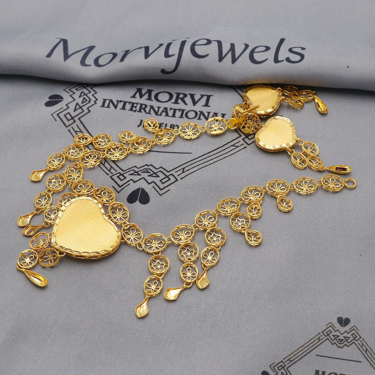 22k Yellow Gold Necklace Set with Earrings, Filigree Style Pure Gold Set, Indian Gold Women Jewelry, Wedding Party Necklace, K6458