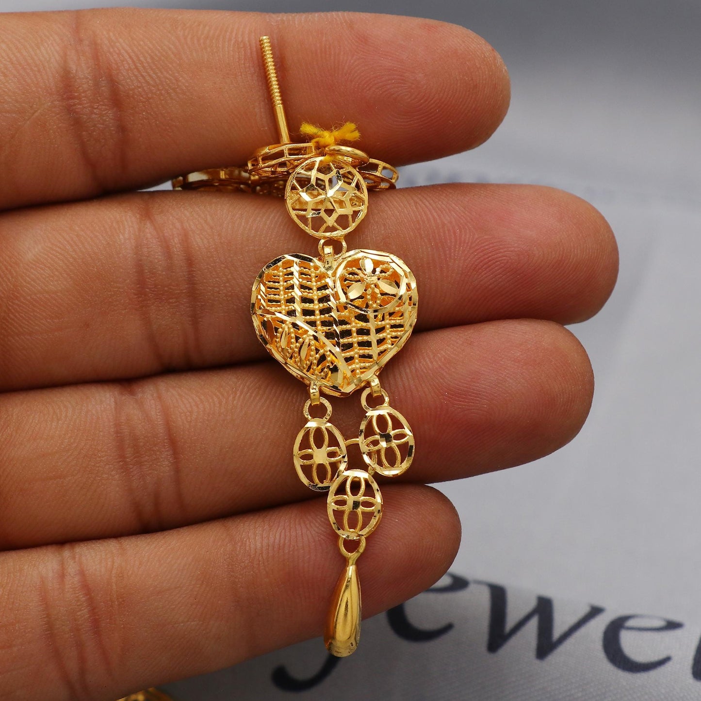 22k Yellow Gold Necklace Set with Earrings, Filigree Style Pure Gold Set, Indian Gold Women Jewelry, Wedding Party Necklace, K6458