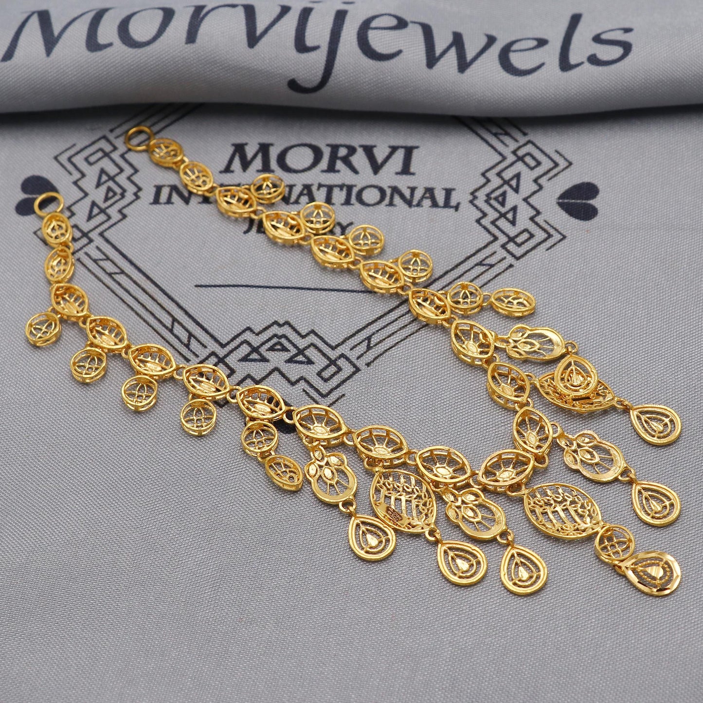 Light Weight Filigree 22k Yellow Gold Necklace Handmade Pure Gold Classic Jewelry Set, Women Gold Jewelry, Wedding Party Necklace, K6460