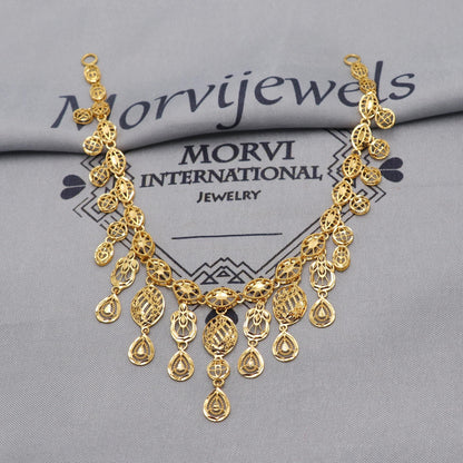 Light Weight Filigree 22k Yellow Gold Necklace Handmade Pure Gold Classic Jewelry Set, Women Gold Jewelry, Wedding Party Necklace, K6460