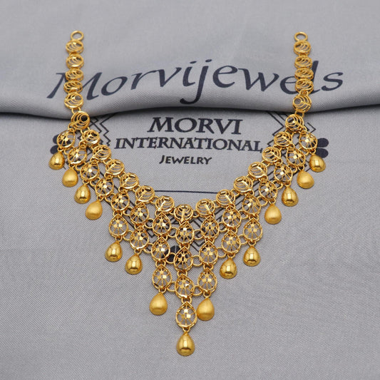 Light Weight Filigree 22k Yellow Gold Necklace Handmade Pure Gold Jewelry Set, Women Gold Jewelry, Wedding Tassel Necklace, K6461