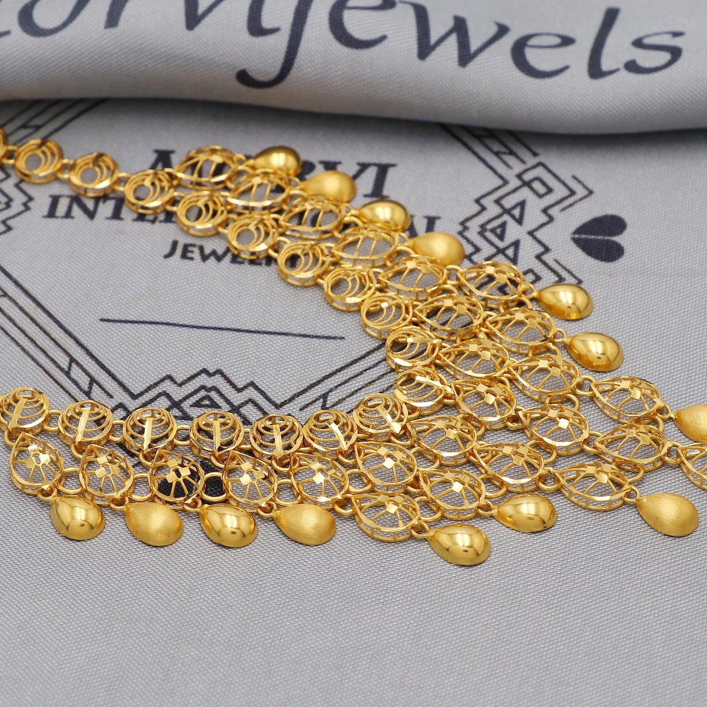 Light Weight Filigree 22k Yellow Gold Necklace Handmade Pure Gold Jewelry Set, Women Gold Jewelry, Wedding Tassel Necklace, K6461