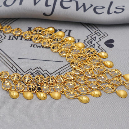 Light Weight Filigree 22k Yellow Gold Necklace Handmade Pure Gold Jewelry Set, Women Gold Jewelry, Wedding Tassel Necklace, K6461