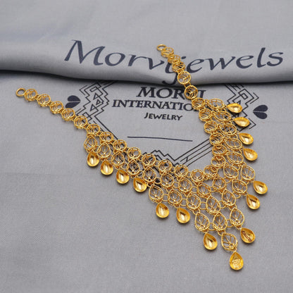 Light Weight Filigree 22k Yellow Gold Necklace Handmade Pure Gold Jewelry Set, Women Gold Jewelry, Wedding Tassel Necklace, K6461