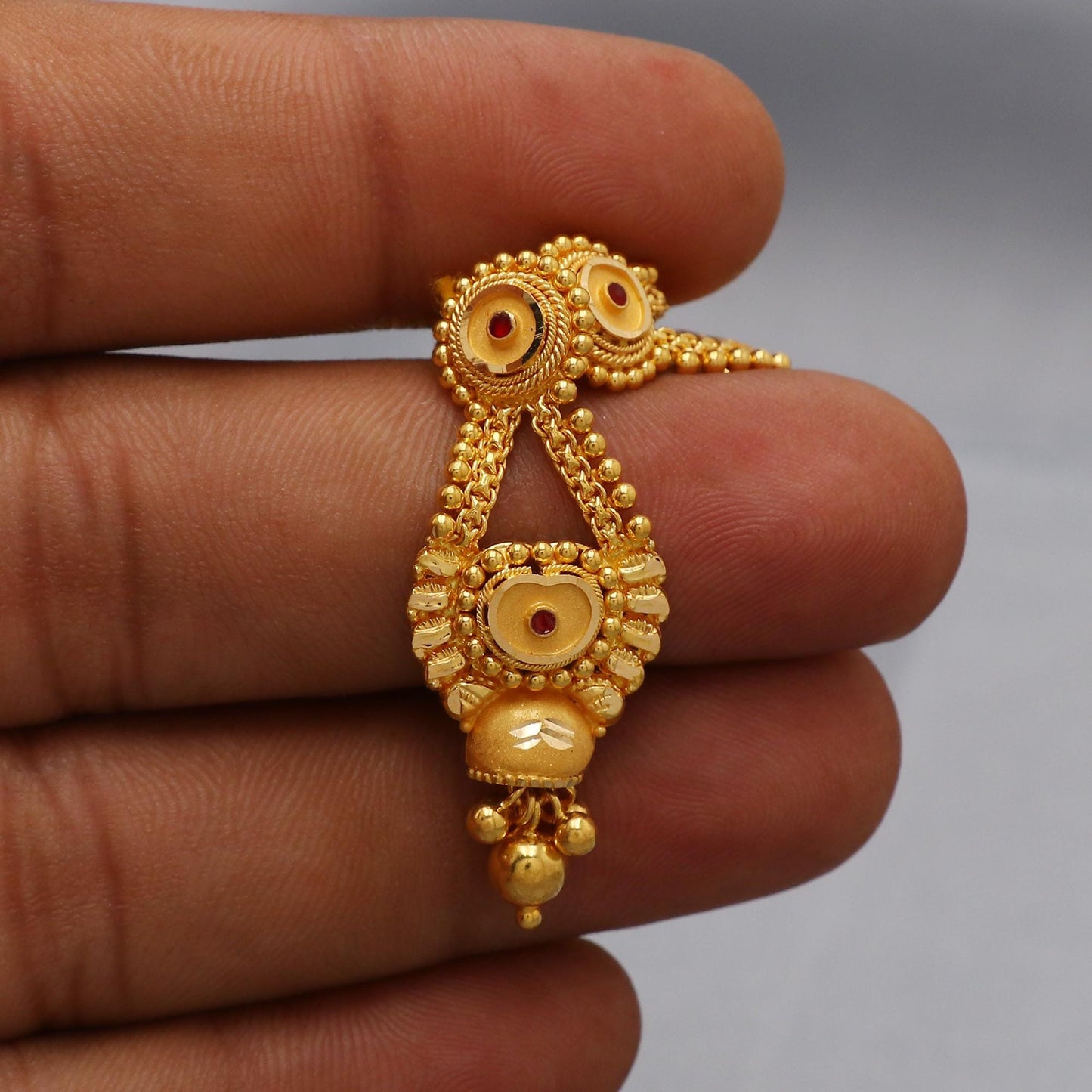 22k Yellow Gold Choker Necklace Earrings Set Handmade Jewelry for Women, K6463