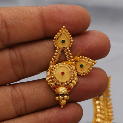 22k Yellow Gold Choker Necklace Earrings Set Handmade Jewelry for Women, K6464