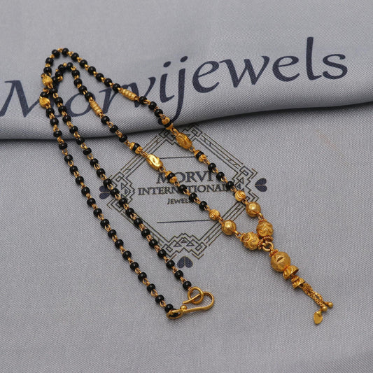 22k gold chain mangalsutra necklace with gold beads and black beads, Indian Wife Jewelry gift, K6472