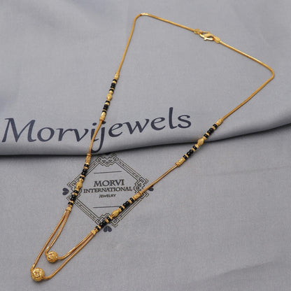 Indian 22k gold chain mangalsutra box chain necklace with gold beads and black beads, Wife Jewelry, Mangal Sutra Gifts for Wife, K6483