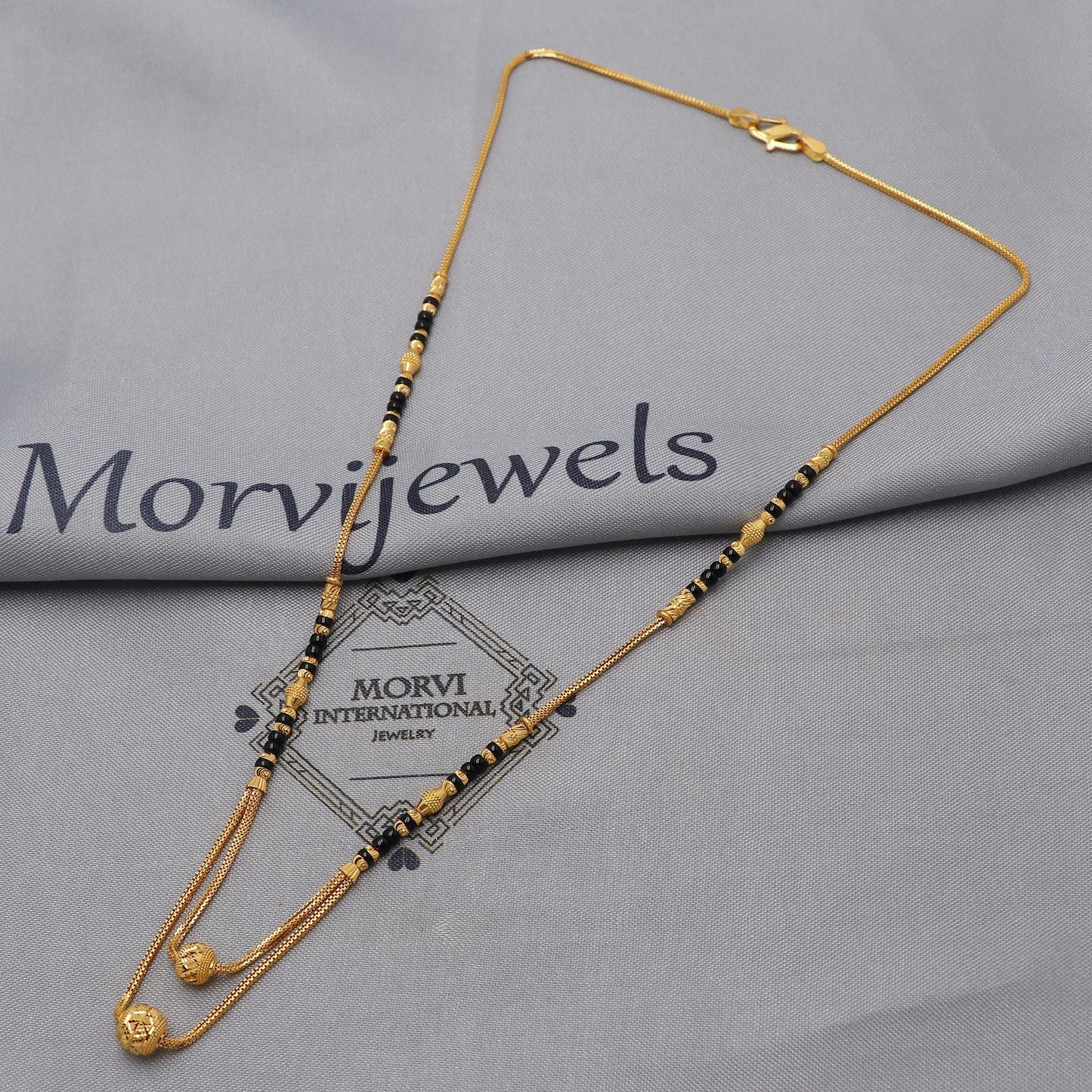 Indian 22k gold chain mangalsutra box chain necklace with gold beads and black beads, Wife Jewelry, Mangal Sutra Gifts for Wife, K6483